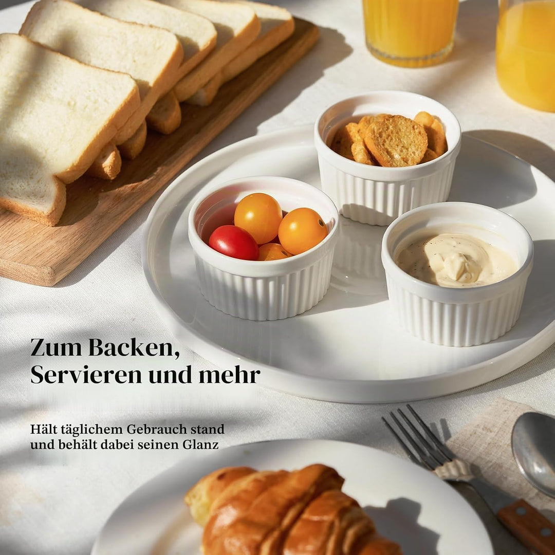 DOWAN Creme Brulee Schälchen Set, 6X 235ml Antihaft Souffle Förmchen Backofenfest, Porzellan Ramekin