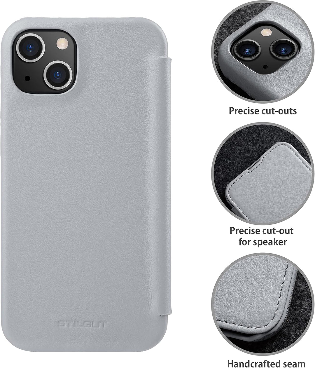 STILGUT Book Case kompatibel mit iPhone 13 Mini (5.4“) Hülle aus Leder zum Klappen, Klapphülle, Hand