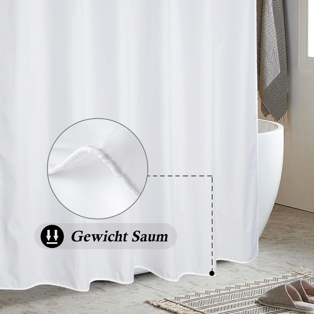 EurCross Weiss Schmal Duschvorhang 150x200 Textil Stoff Anti-Schimmel Badevorhang, Wasserdicht Wasch