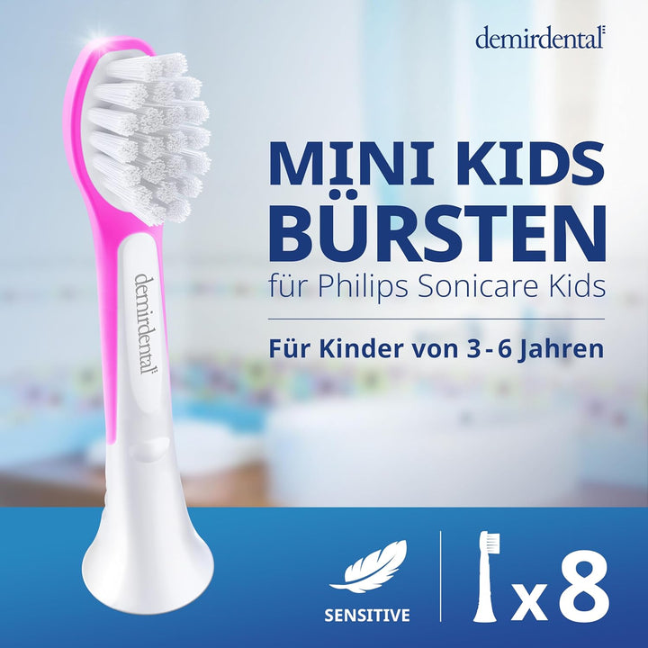 demirdental Kinder Ersatzbürsten passend für Philips Sonicare Kids, Compact Mini Bürstenköpfe für 3-