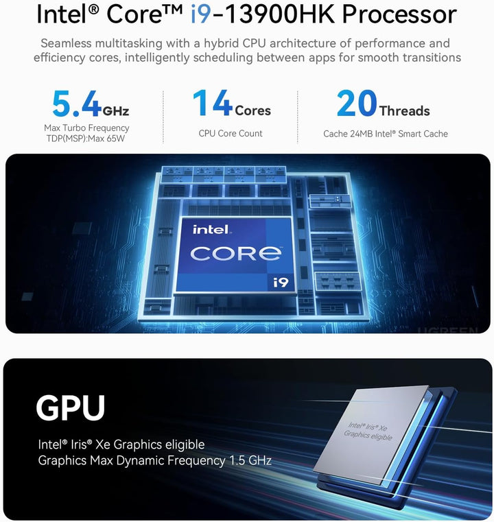 Beelink GTi13 Mini PC, Intel Core i9 13900HK (14C/20T up to 5,4GHz), 32GB DDR5 1TB M.2 PCIe4.0 SSD M