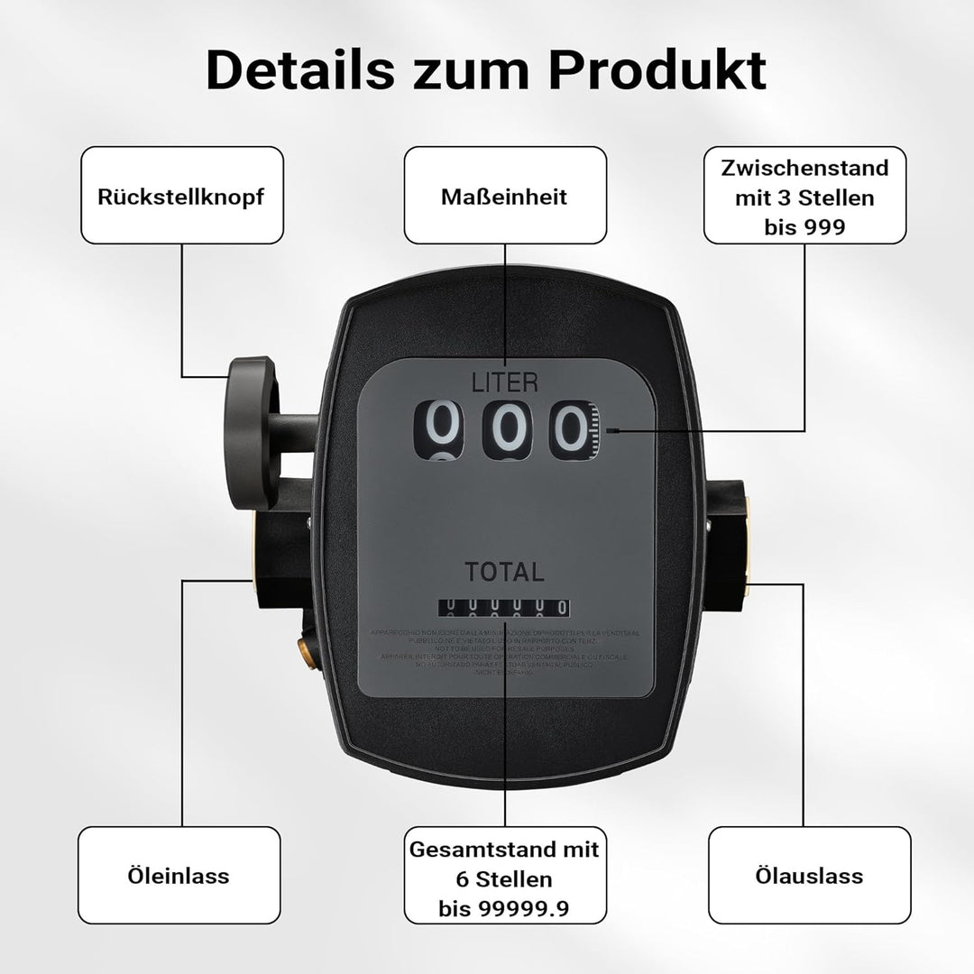 Diesel Heizöl Zähler 3 bar 10-60l/min Anschlüsse 25,4mm (1") Abweichung 1% Heizölpumpe