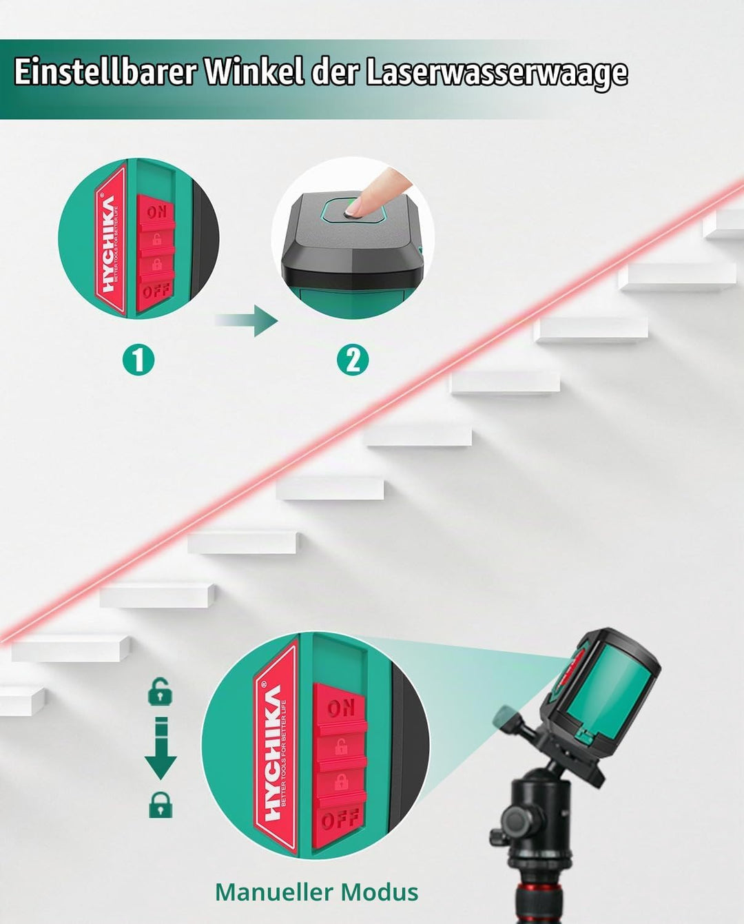 HYCHIKA Kreuzlinienlaser, Linienlaser Selbstnivellierend 15M mit Dualem Lasermodul 360°Umschaltbar H