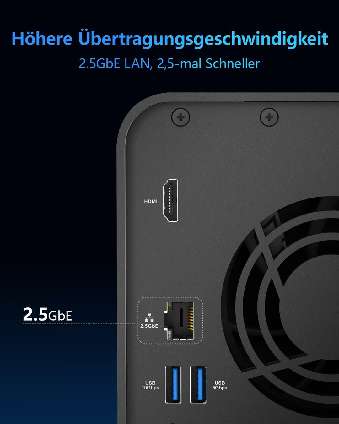 TERRAMASTER F2-425 2-Bay NAS-Speicher – Intel x86 Quad-Core-CPU, 4 GB RAM, 2,5 GbE LAN, Netzwerkgebu