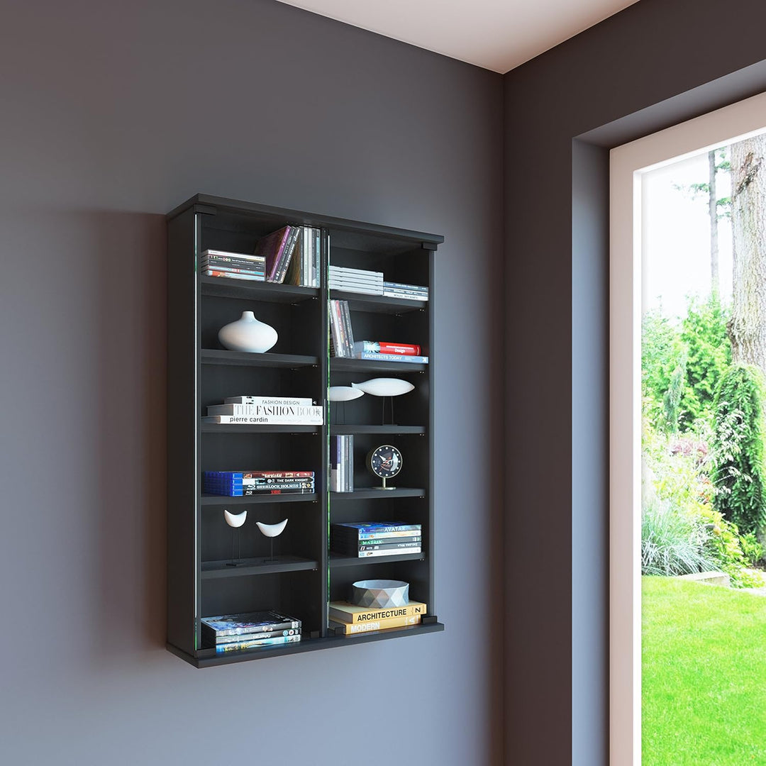 VCM Wandregal Hängeregal Wandschrank Hängeschrank Wandvitrine Wandschrank Schwarz 18 x 60 x 91,5 cm