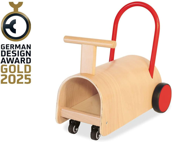 PINOLINO Enzo Kinder Lauflernwagen und Rutschauto, Holz, Natur/Rot, für Kleinkinder ab 1 Jahr