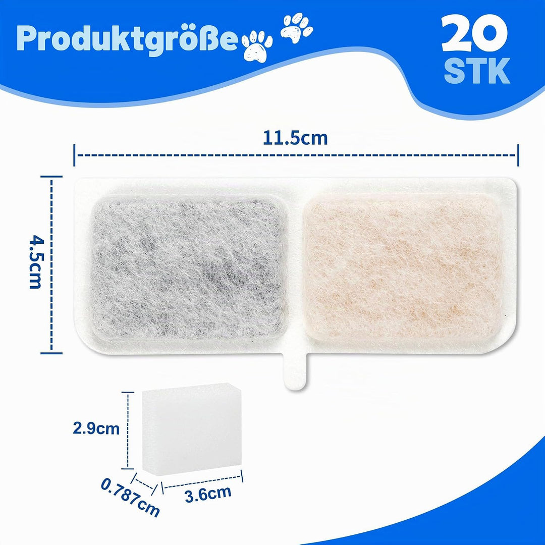 40 PCS Filter Trinkbrunnen Katzen, 20 Stück Kohlefilter und 20 StückSchwammfilter, Katzenbrunnen Fil