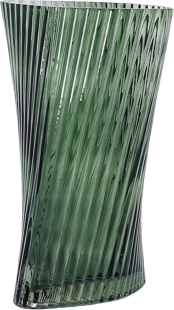 Hohe Deko Blumenvase Glas grün 26 cm mit Rillen breiter Öffnung Modern Marpissa