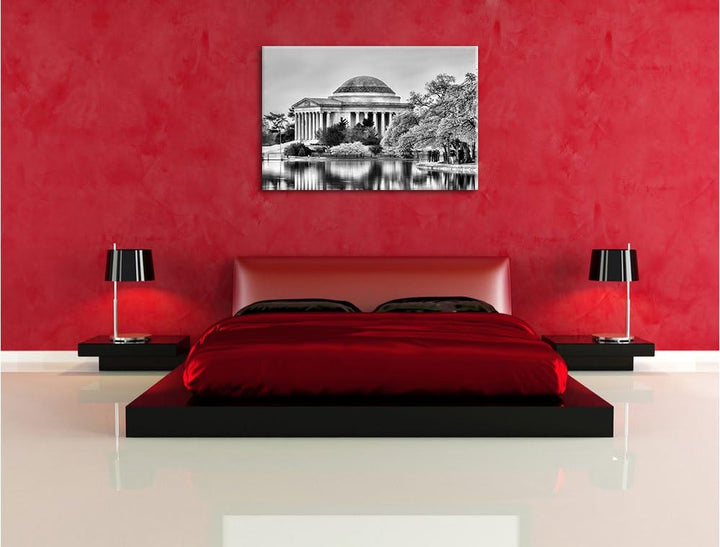 Pixxprint Monocrome, Jefferson Memorial and Cherry Blossom Festival, Format: 100x70 auf Leinwand, ri
