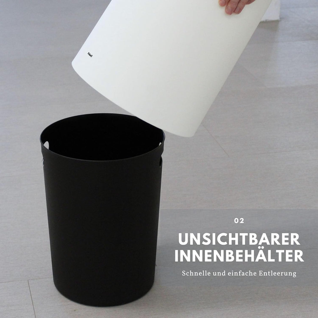 Nell 8L Mülleimer Bad Weiss Matt – Eleganter Kosmetikeimer und WC Mülleimer, Vielseitiger Büro- und