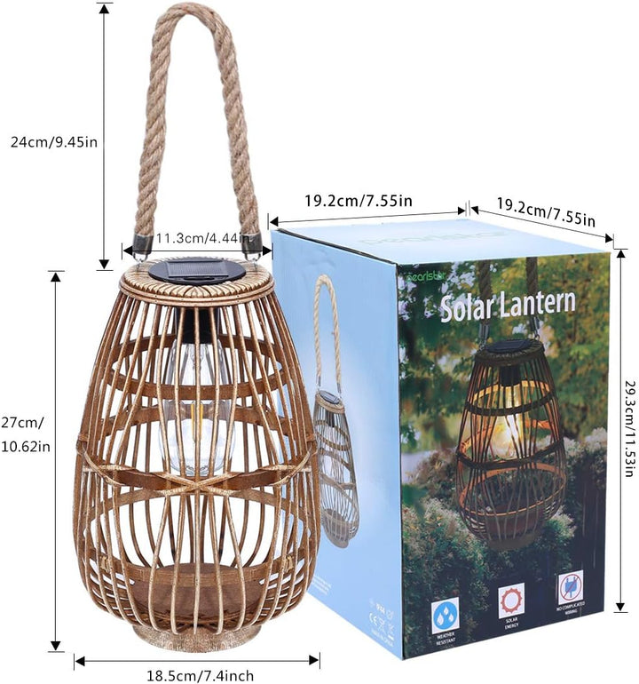 Pearlstar Rattan Solarleuchte, Hängend Solar Laterne für aussen Gartendeko Wasserdicht für Aussen Ve