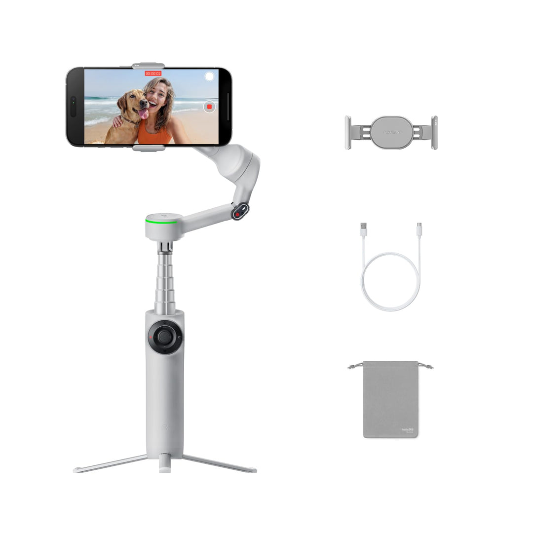 Insta360 Flow 2 Pro Grau - Faltbarer AI Gimbal, Tracking in 200+ Apps mit Apple DockKit, Multi-Perso