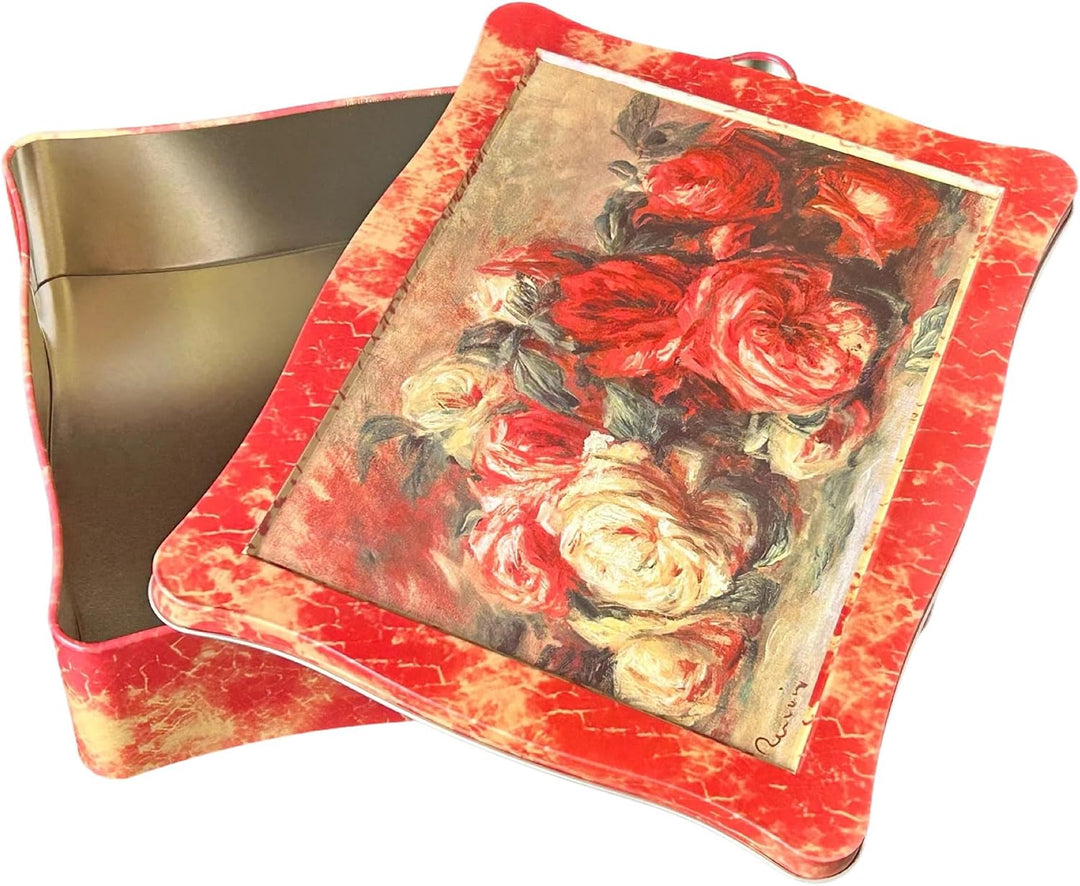 Rosendose - bezaubende, rot melierte Gebäckdose mit Rosen auf dem Deckel - lebensmittelecht - Keksdo