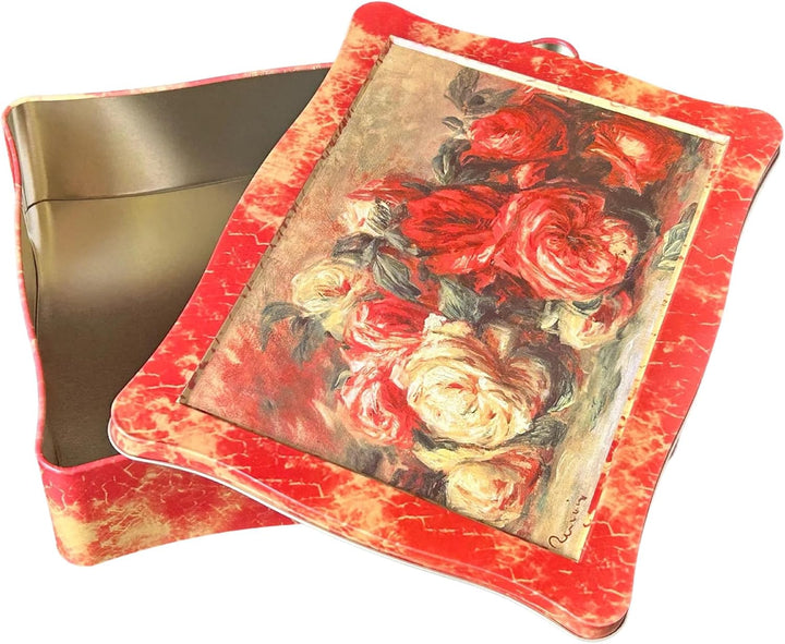 Rosendose - bezaubende, rot melierte Gebäckdose mit Rosen auf dem Deckel - lebensmittelecht - Keksdo