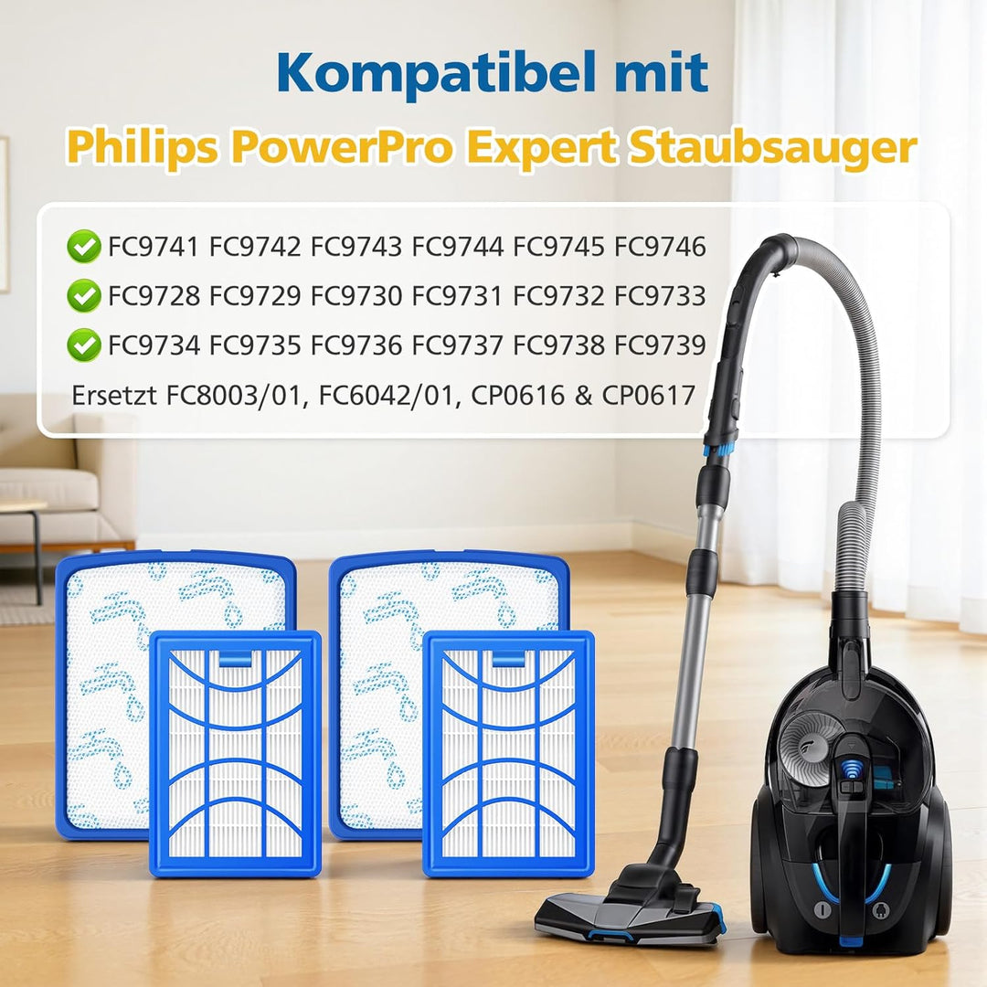 2 Stück Ersatzfilter für Philips PowerPro Expert Staubsauger FC9729/09, FC9741/09, FC9742/09, FC9743