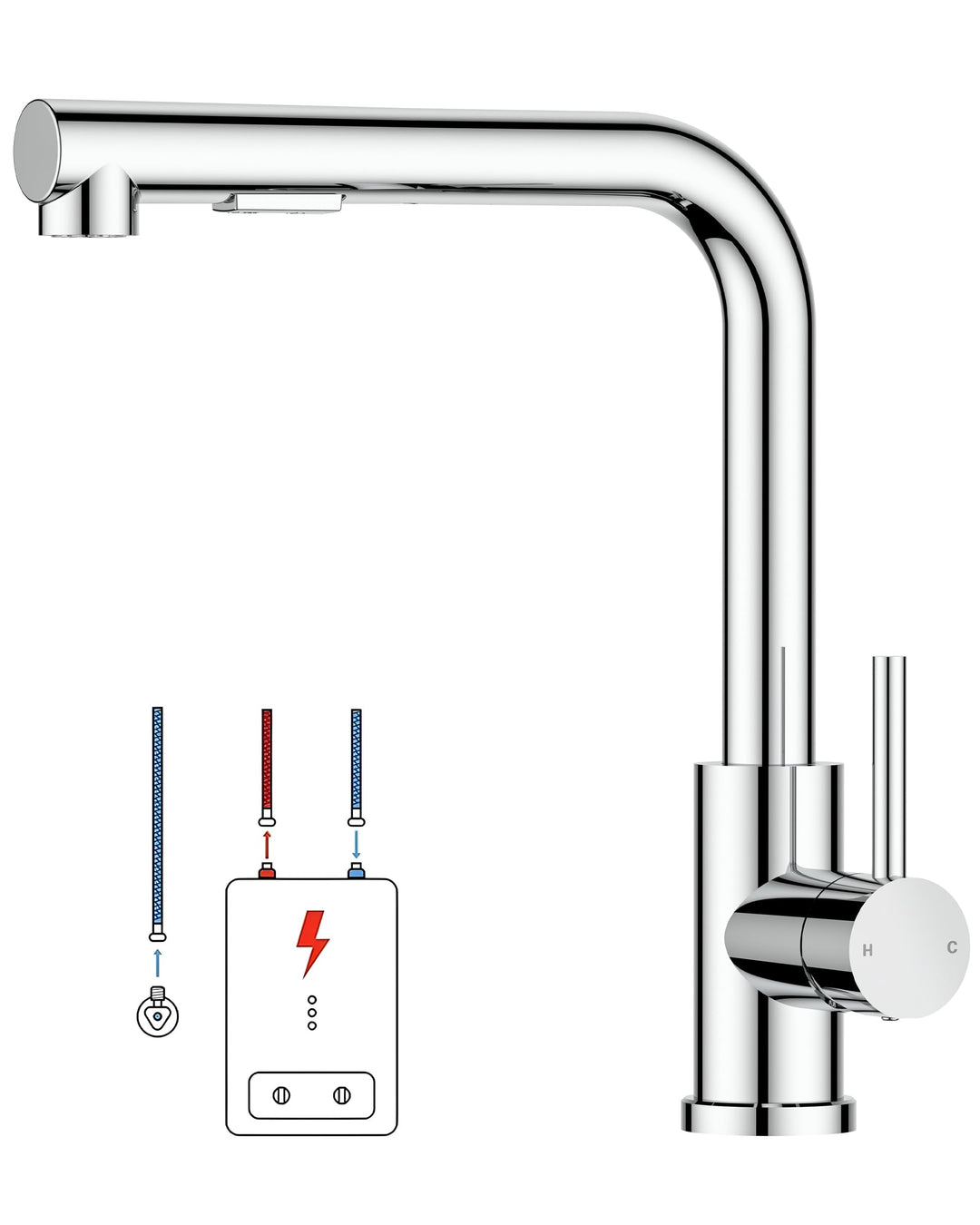FORIOUS Niederdruck-Küchenarmatur, Einhebel-Warm- und Kaltwasserhahn, Wasserhahn mit 3 anschluessen