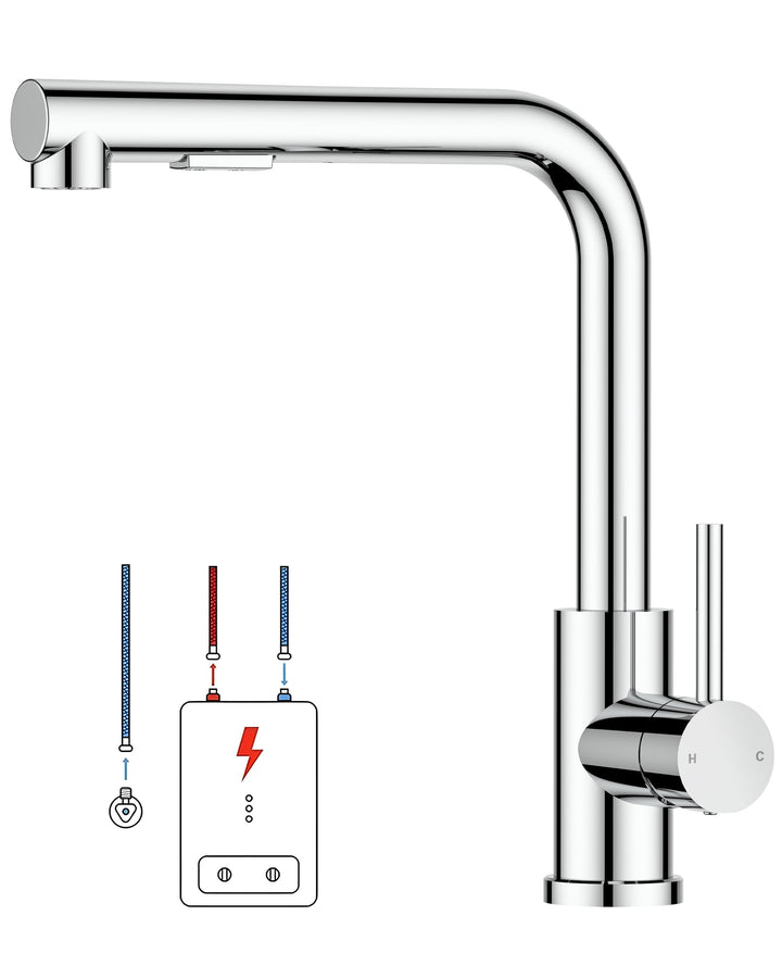 FORIOUS Niederdruck-Küchenarmatur, Einhebel-Warm- und Kaltwasserhahn, Wasserhahn mit 3 anschluessen
