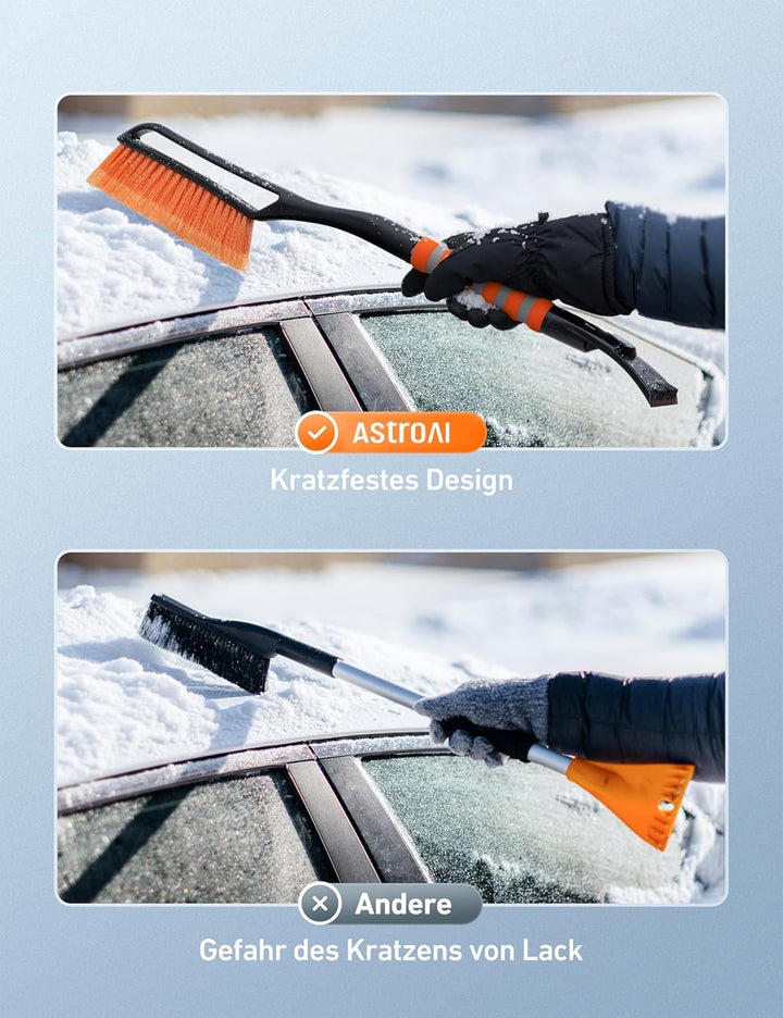 AstroAI Eiskratzer Auto mit Besen Schneebesen Abnehmbarer 68CM Lang mit grosse Kante Borsten &amp; Ergon