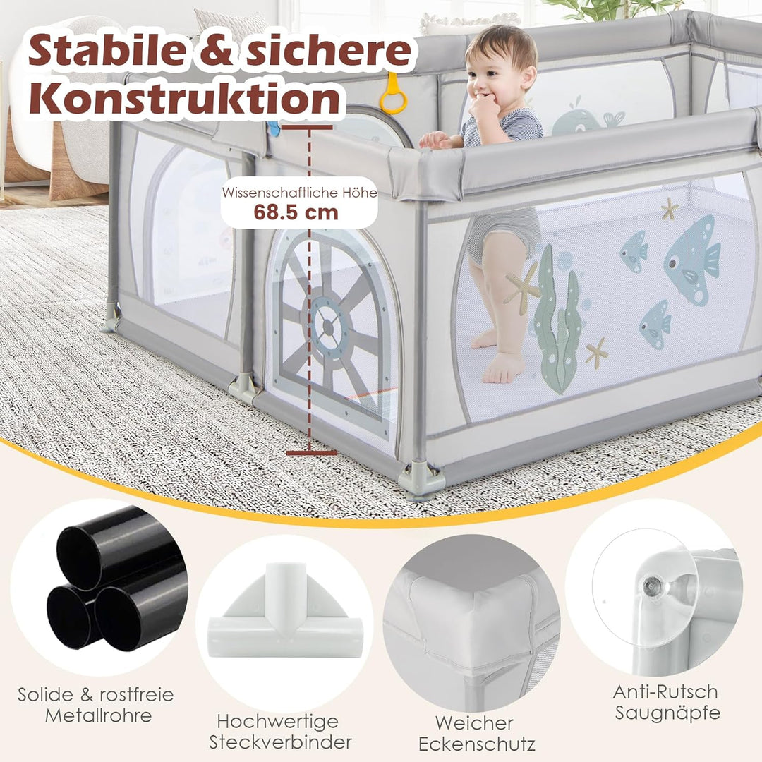 GOPLUS Baby Laufstall mit 50 Spielbällen, Krabbelgitter für Kleinkinder & Säulinge, Laufgitterzelt m