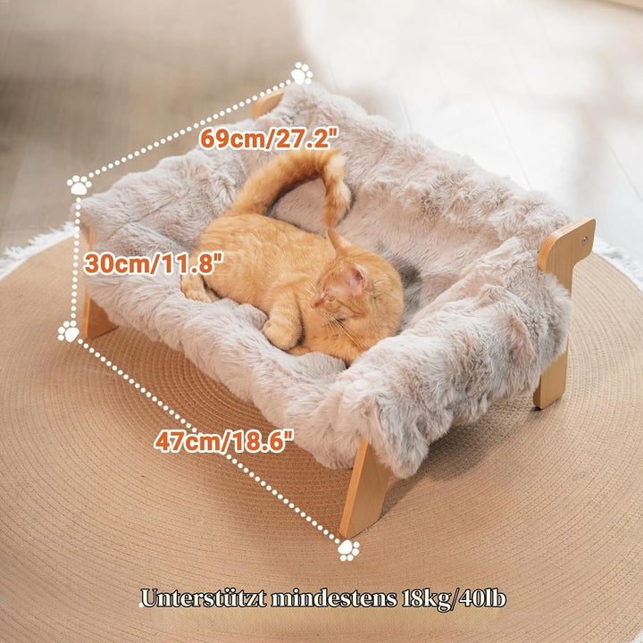 Cheerpals Katzenhängematte Katzenbett für Grosse Katzen - Freistehende Katzenliege aus Buchenholz ge