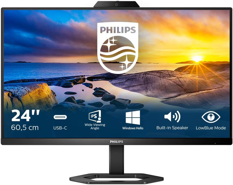 Philips 24E1N5300HE - 24 Zoll FHD USB-C Monitor, Webcam, höhenverstellbar, Lautsprecher (1920x1080,