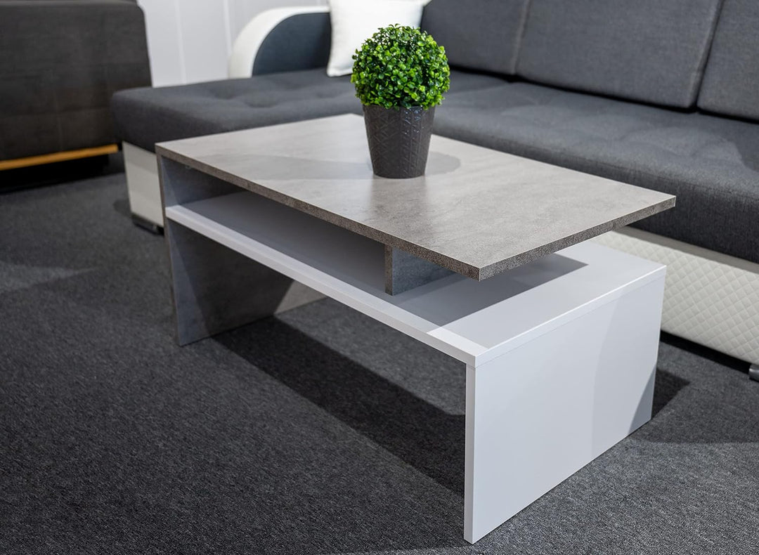 Weiss/Beton glänzender Couchtisch für das Wohnzimmer - modernistischer Look, minimalistischer Stil -