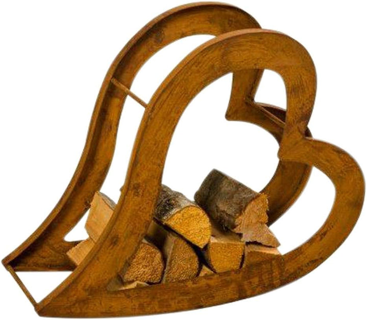 etc-shop Regal Kamin Feuer Brenn Holz Lager Aufbewahrung Ständer Herz Design Rost Optik Innen Aussen