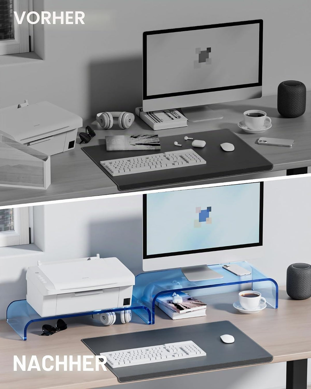 Monitorständer Acryl 2er-Set, 2-Ebenen Bildschirmerhöhung Modular, PC Monitor-Erhöhung, Schreibtisch