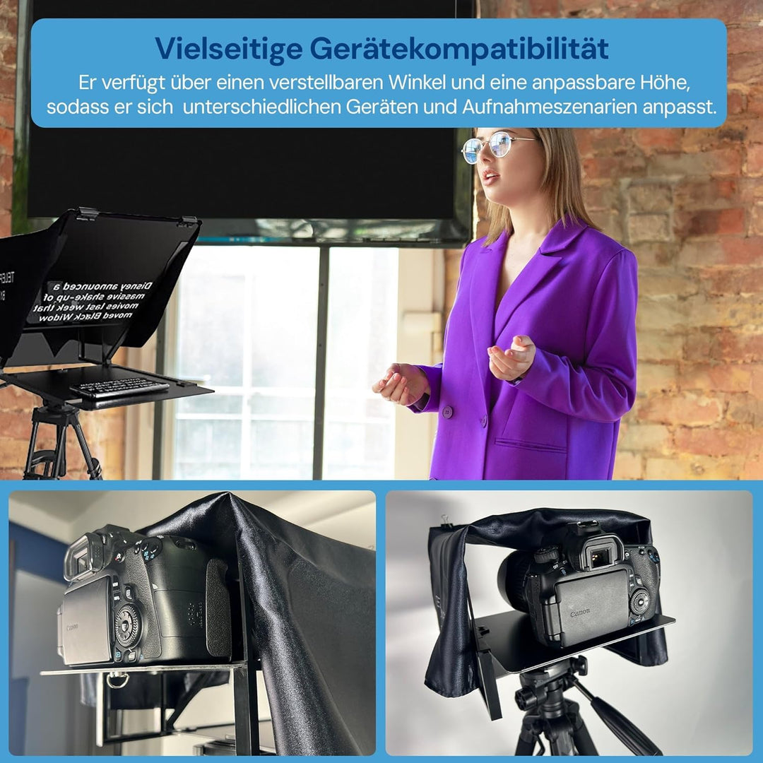 Leeventi Teleprompter 5.0 | inkl. handlicher Fussfernbedienung | Perfekt kompatibel mit Tablets, Sma
