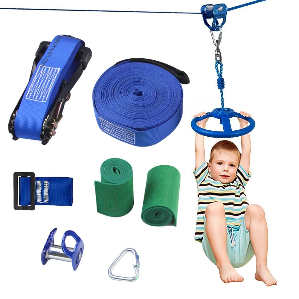 Slackline-Set mit Seilrolle + Baum Schutz, 15m Slackline, Pully-Zubehör für Hindernisparcours, Slack