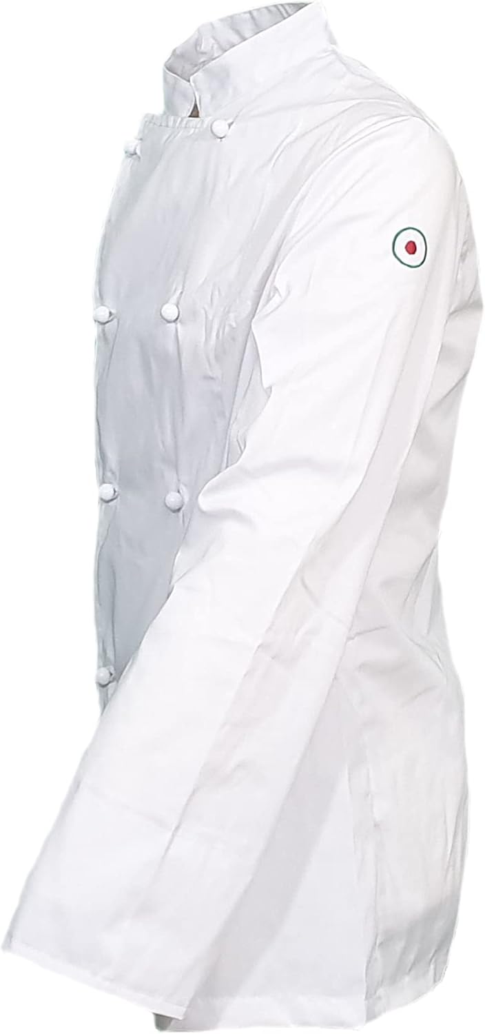 Fratelliditalia Kochjacke Kochkasack Baumwolle Weiss Knöpfe Klassisch geteilt XS bis XXL, L