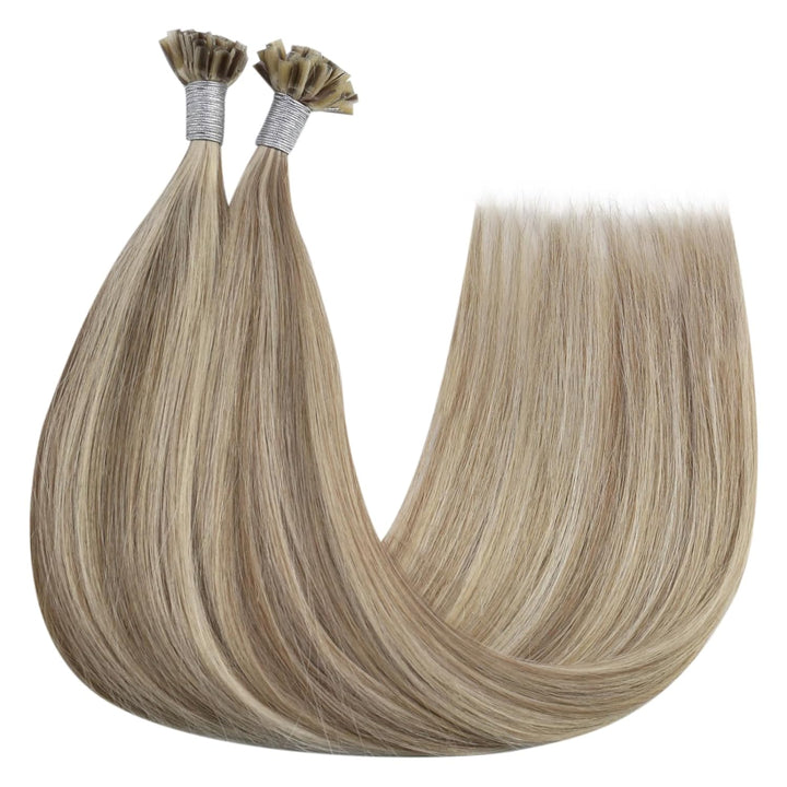 YoungSee Extensions Echthaar Bondings Blond 45cm Bonding Extensions Echthaar Hellbraun Highlight Pla