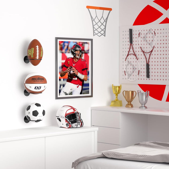 4er-Set Ball Display Halter Wandhalterung: Schwarzer Aufbewahrungsständer für Basketball, Rugby, Fus