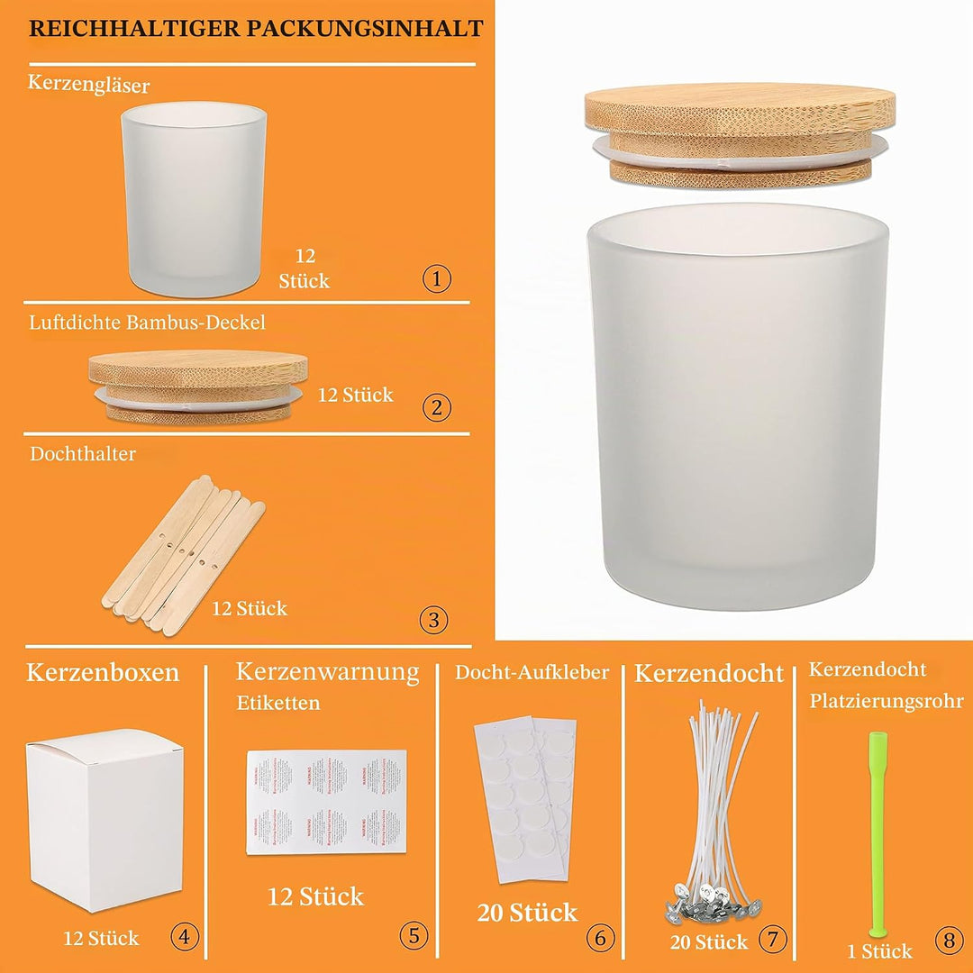 MILIVIXAY Mattierte Kerzengläser aus Glas mit Deckeln und Kerzenherstellungs-Sets, leere Kerzengläse