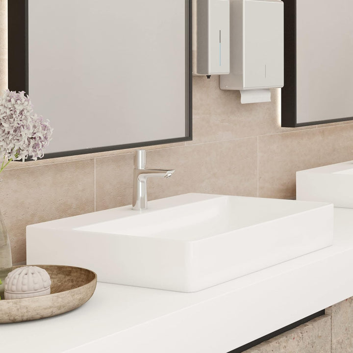 hansgrohe Selbstschluss-Waschtischmischer Talis E, Wasserhahn Bad mit Auslauf Höhe 110 mm, Badarmatu