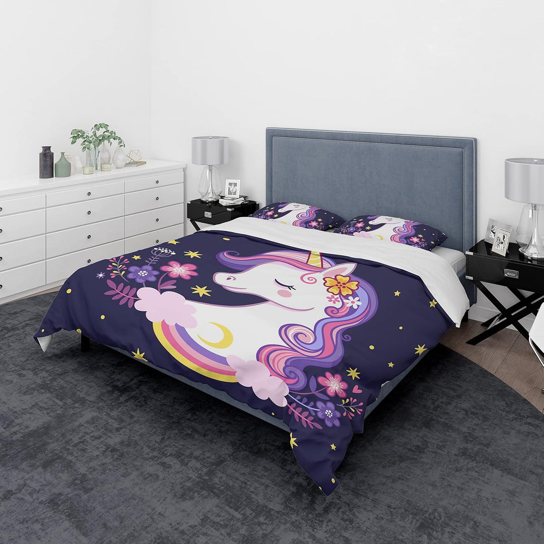 Bettwäsche-Set für Einhorn 3D-Druck, Kinder Bettwäsche Set Tier Einhorn Motiv Mikrofaser Bettbezug S