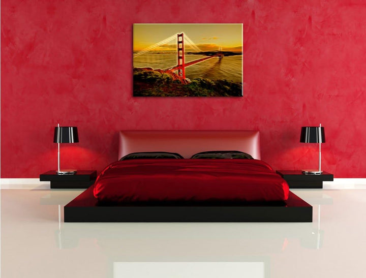 Pixxprint Golden Gate Bridge als Leinwandbild/Grösse: 100x70 cm/Wandbild/Kunstdruck/fertig bespannt,