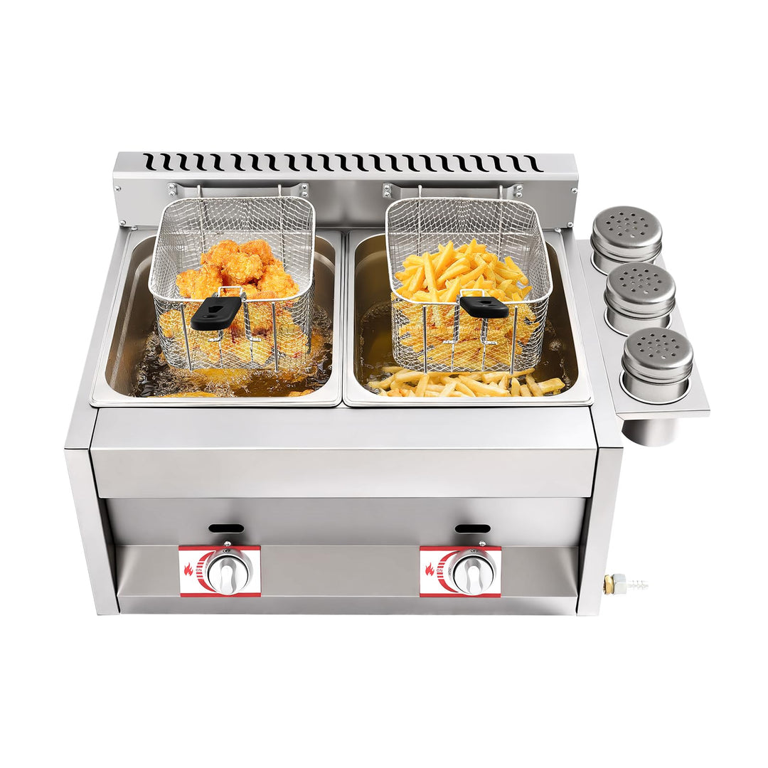 Professionelle Doppelfriteuse Gas 2x6L für Gastro | Friteuse mit Fett und Öl, Deep Fryer für Pommes
