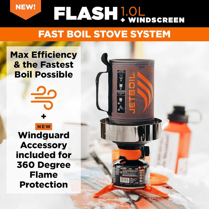 Jetboil Flash 1.0L Tragbarer Schnellkochkocher mit Windschutz für Camping und Rucksackreisen, 1-stuf