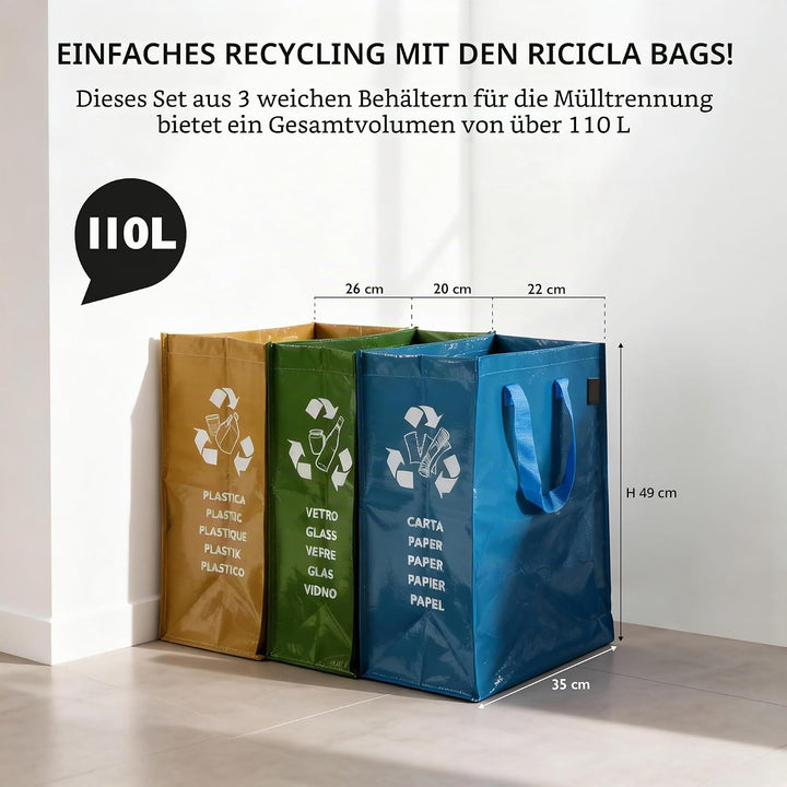 Perfetto 0468D Set mit 3 weichen Behältern für Papier, Glas, Kunststoff 1, 1