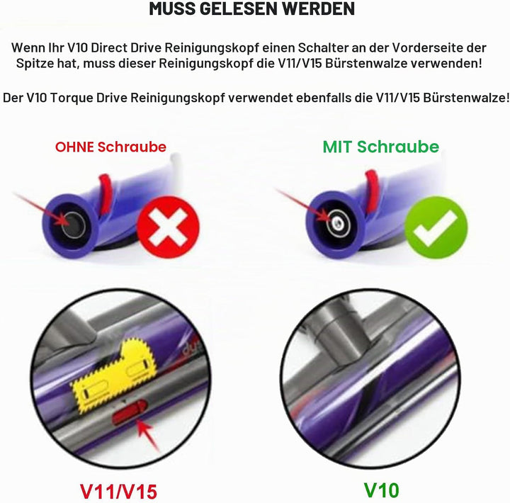 Bürste Kompatibel mit Dyson V10,Scrollleiste Ersatz Kompatibel mit Dyson V10 Staubsauger,Ersatzteile