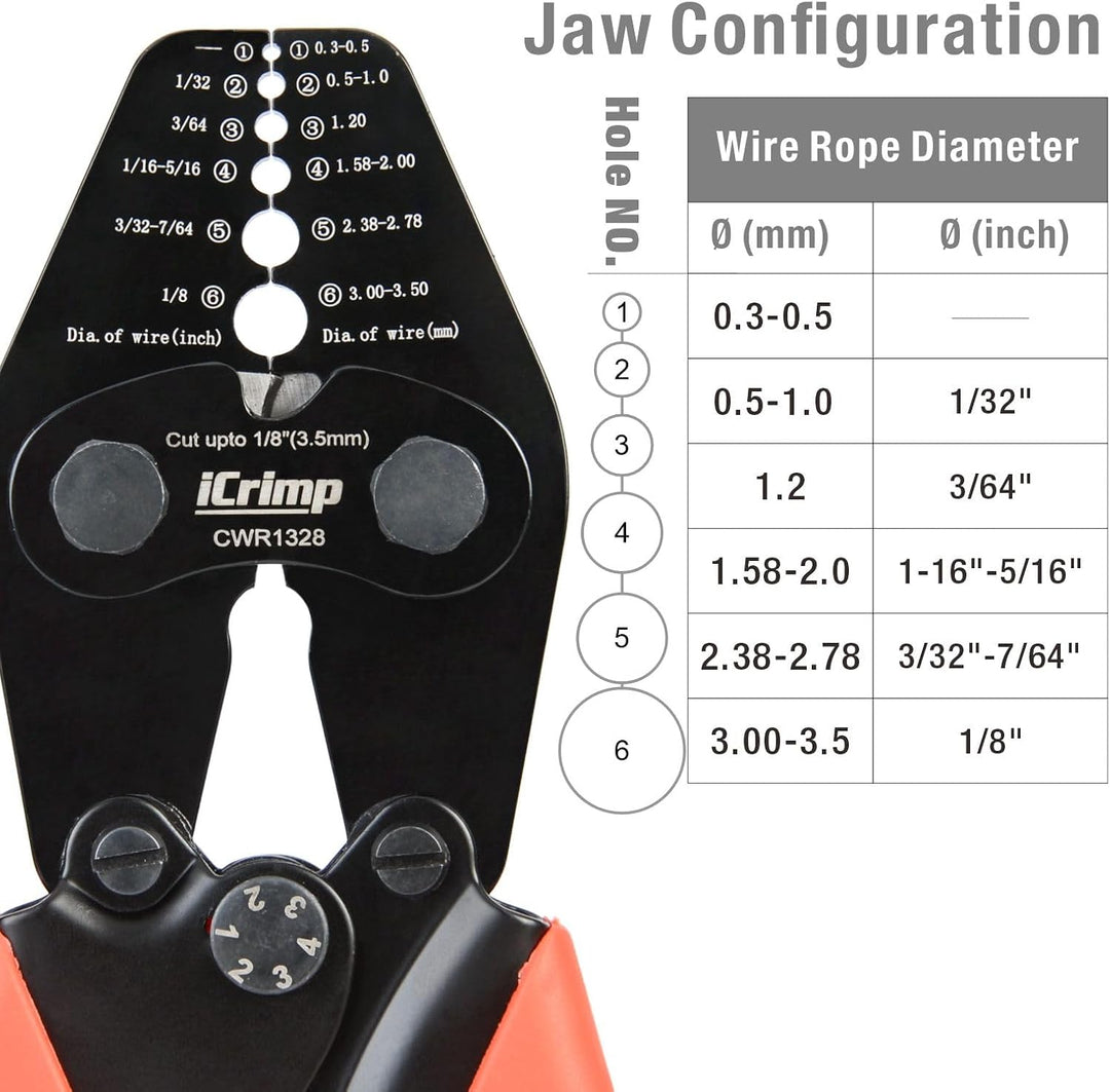 iCrimp CWR1328 Drahtseil Crimpzange Set 0,3–3,5 mm mit 375 Hülsen | Crimpwerkzeug für Drahtseile 0,3