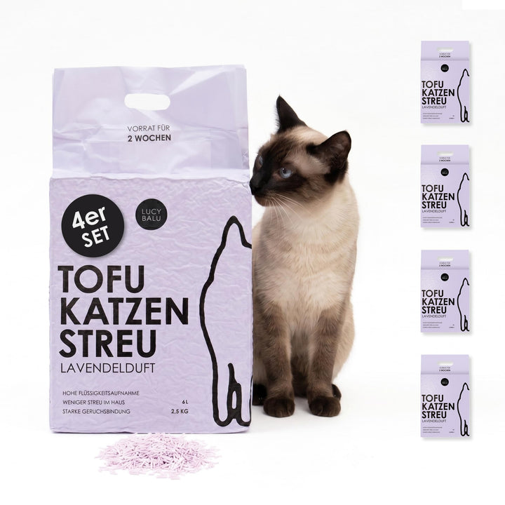 LucyBalu® TOFU Katzenstreu | Klumpendes Katzen Streu | Geruchsbindend und nachhaltig | 4er Set | 24