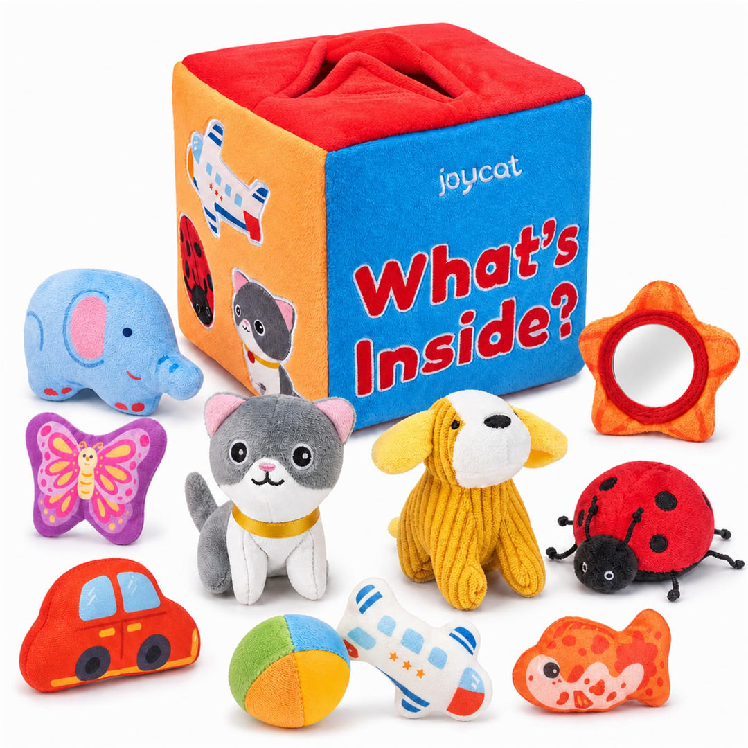 JoyCat Baby Spielzeug 6 Monate, Mystery Soft Box mit 10 Stück Sensorik Spielzeug, Rassel, Spiegel, M