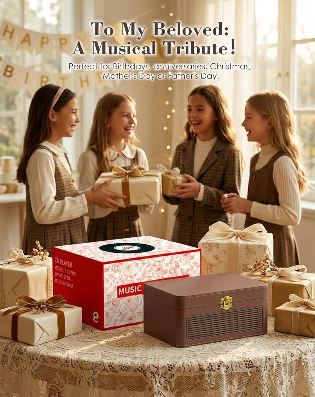 Tragbar CD Player Bluetooth Retro Radio mit CD-Player mit Lautsprecher Unterstützung USB & AUX-Wiede