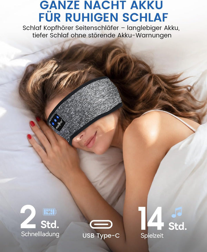 MUSICOZY Schlafkopfhörer Bluetooth 5.4, Bequem &amp; Ultraleicht Stirnband kopfhörer zum Schlafen mit Hi