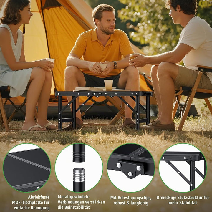 GARLLEN Klappbarer Campingtisch, 60x40cm mit 3 Höhenverstellbar(27/51/75cm), Stabiler Tragbar Klappt