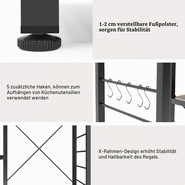 soges Bäckerregale Küchenregal Standregal Mikrowellenhalter Bäcker Regal Haushaltsregal mit 3 Ablage