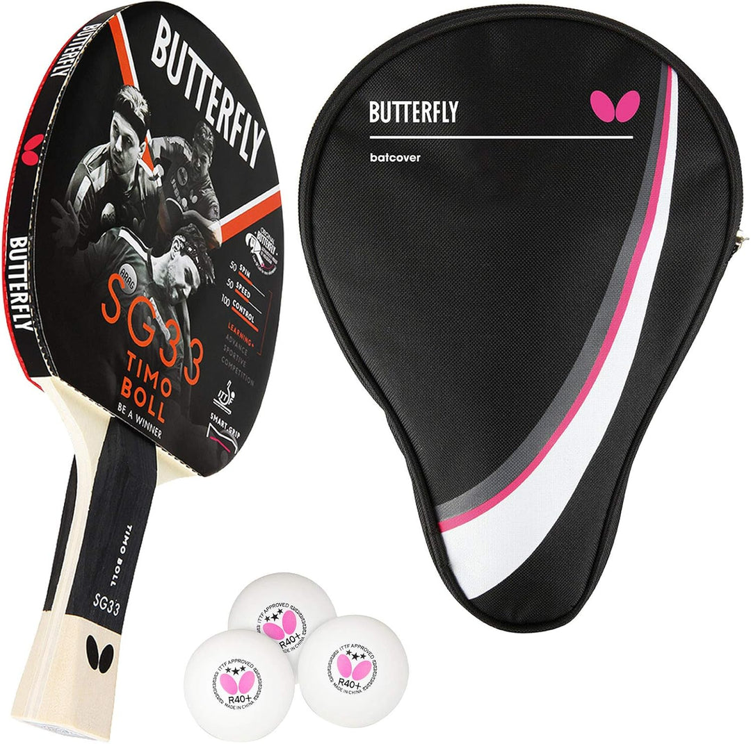 Butterfly SG33 Tischtennisschläger, Schwarz und Rot, One Bundle mit Case DC1 & 3 Bälle, Bundle mit C