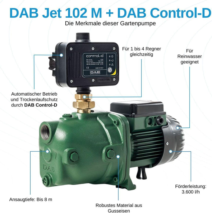 DAB Jet 102 M + DAB Control-D Hauswasserautomat - 3.600 L/Std. - 1130W - Förderhöhe 54 m - Automatis